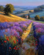 Midsummer Fields puzzle pack — a hillside of blooming lavender and red poppies
