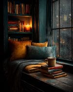 Reading Nooks puzzle pack — a cozy window seat with books and warm light