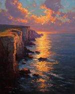 Sea At Dusk puzzle pack — sea cliffs at sunset with the ocean far below